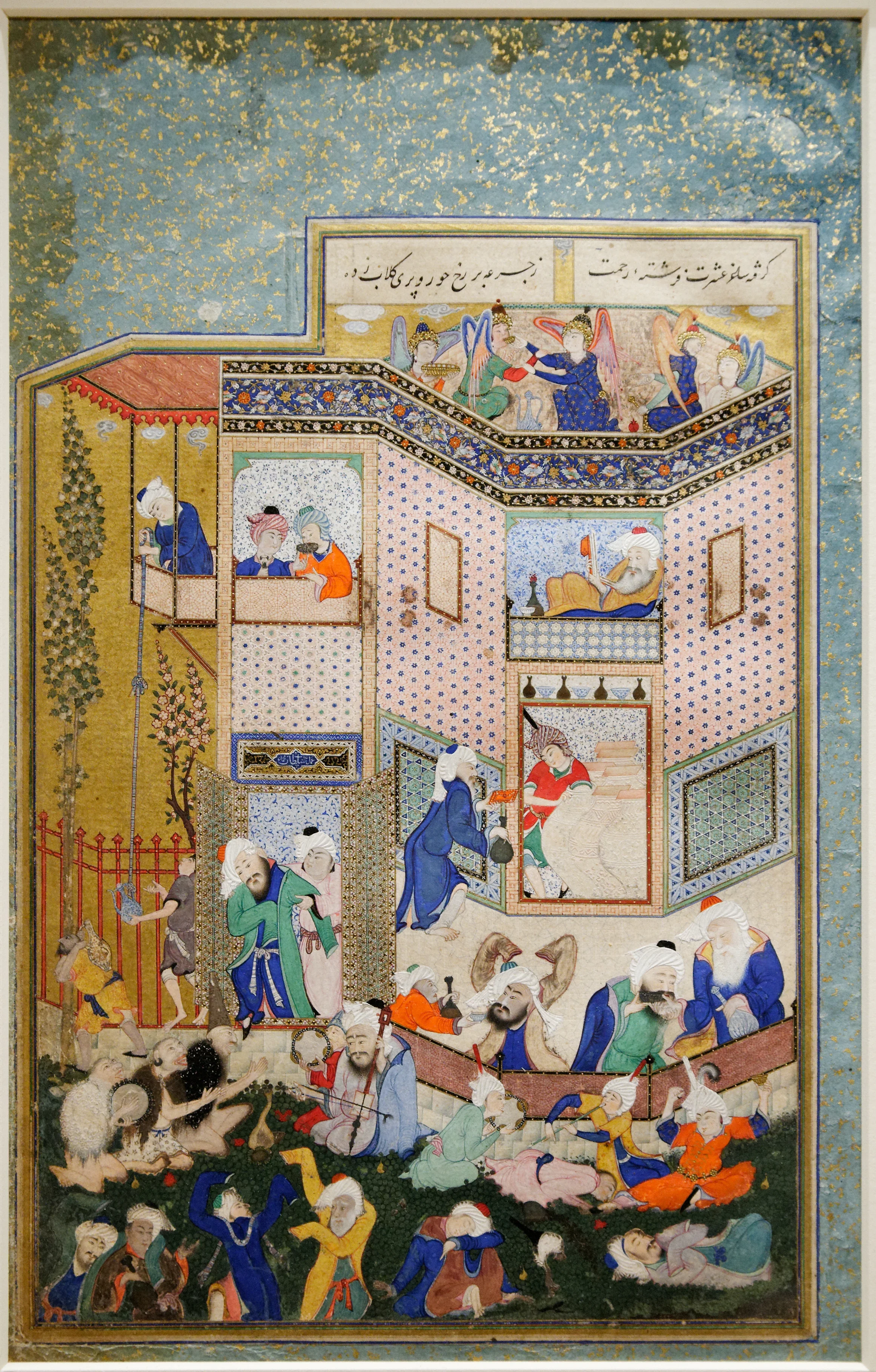 Allegoria dell'ebbrezza. Hafez appare alla finestra sopra le giare, dipinto da Sultan Muhammad intorno al 1531.) Divan_Hafiz