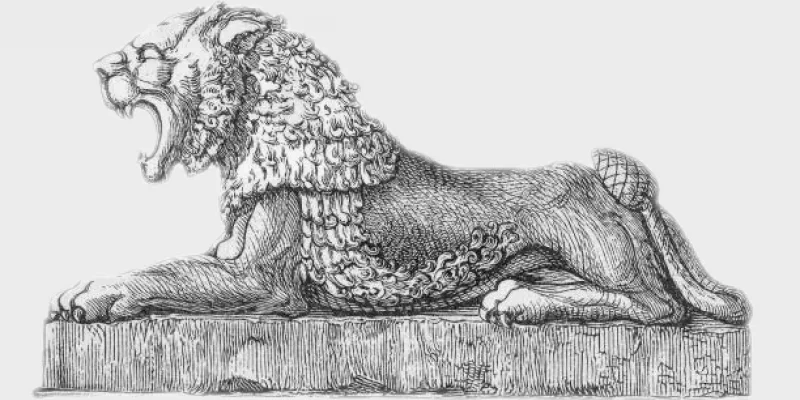 Old engraved illustration of Assyrian art - lion